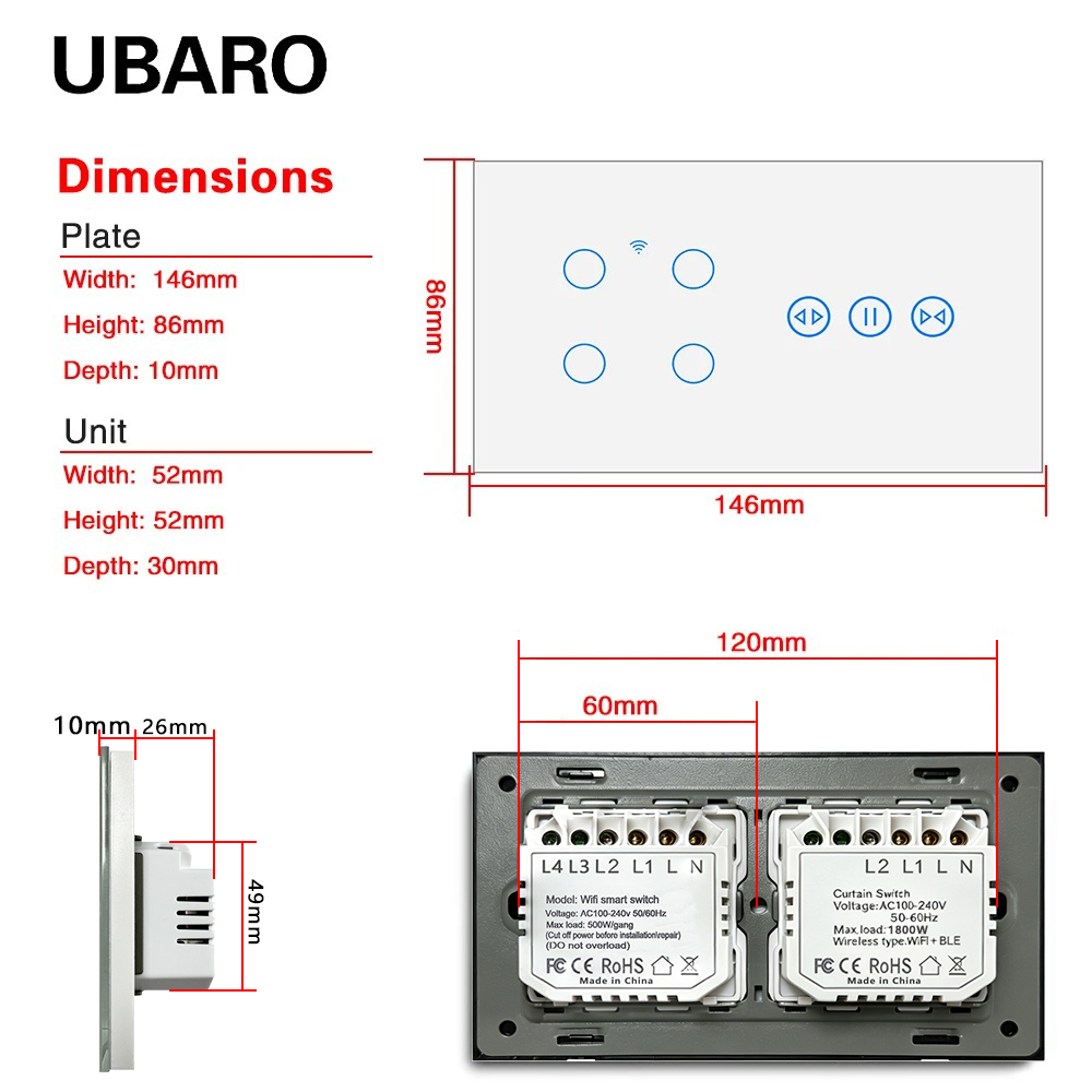 UBARO EU Type Smart Light Swit - App Home Improvement ulasan dan harga
